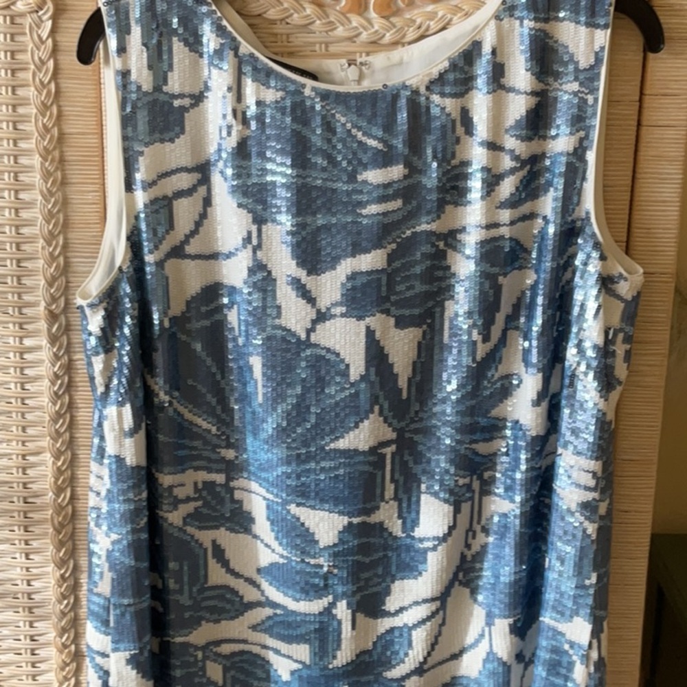 Lafayette 148 New York XS Blue Sequin Noah Dress Floral NWOT - Picture 5 of 16